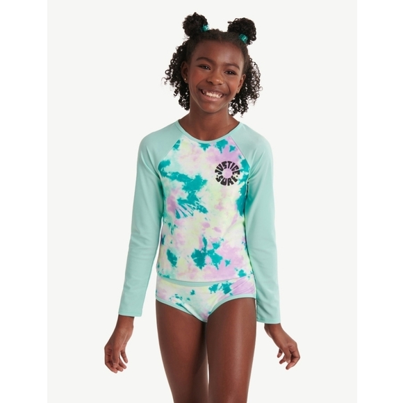 Justice Girls Long Sleeve Rashgaurd Swimsuit Set Size Medium - Picture 1 of 15